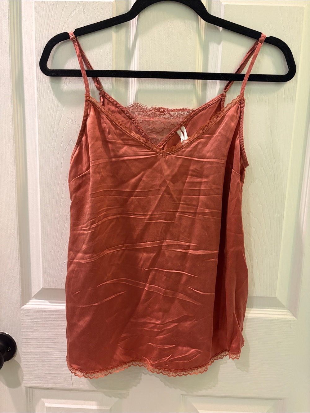 Anthropologie Rust Lace-Trim Satin Camisole Tank
